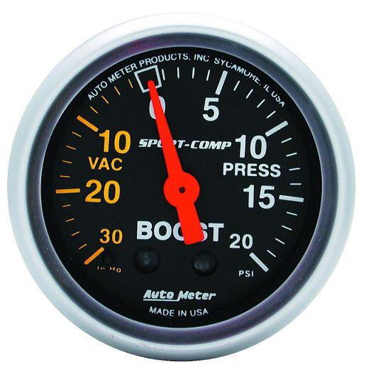 Auto meter 3301 sport comp 2 1/16" mechanical boost/vacuum gauge 20 psi