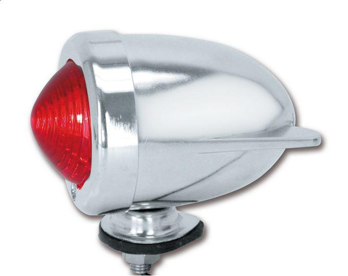 Winged zeppelin chrome bullet turn signal or marker side light - short stem, red