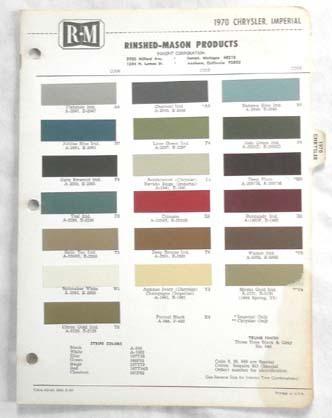 1970 chrysler and imperial r-m  color paint chip chart all models 