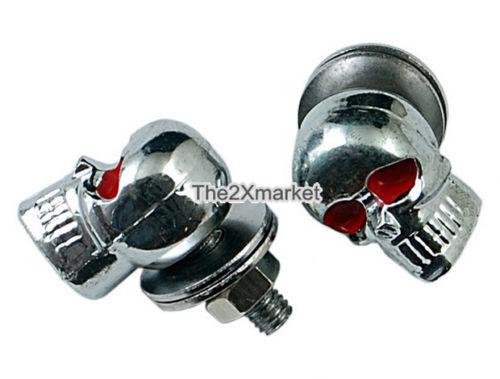 New 2pcs chrome plate skull red eye 6mm screw fit motorcycle part license frame