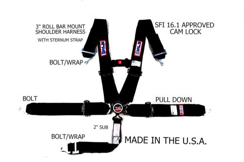 Rjs racing sfi 16.1 cam lock 5 pt harness roll bar black sternum strap 1038901