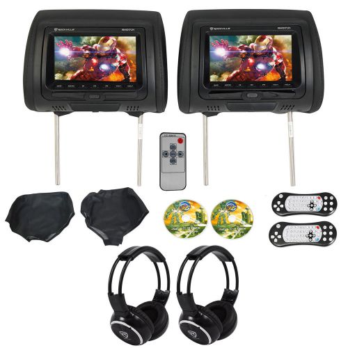Rockville rvd721-bk 7” dual dvd/usb/hdmi/sd car headrest monitors+games+headsets
