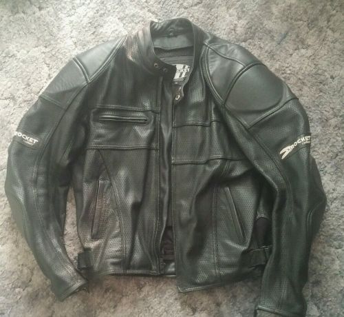 Men's joe rocket perforated, padded black leather motorcycle jacket size 46