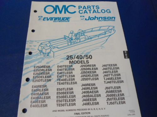 1990 omc evinrude/johnson parts catalog, 25/40/50 models