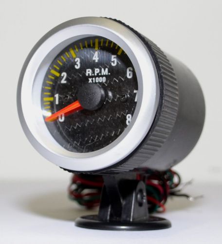 Carbon fibre face 2" inch 52mm tacho 0 - 8000 rpm rev gauge tachometer turbo car