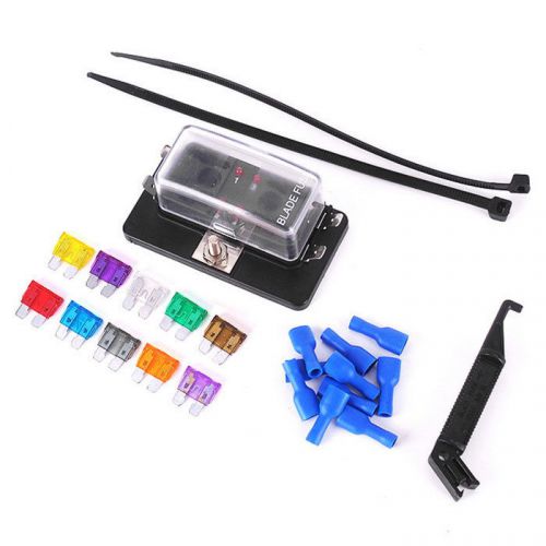 Iztoss 4-way car atc ato fuse holder box w/ led &amp; blade fuses - black