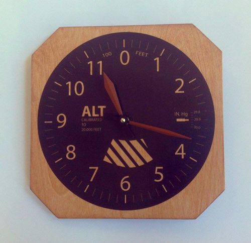 Altimeter clock 10.2 x 10.2 inch aviation hand made - wooden (26x26cm)
