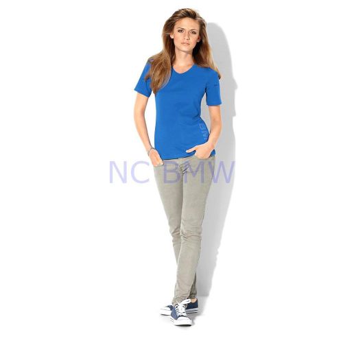 Bmw genuine logo oem factory ladies' womens v-neck tee t-shirt / blue s small