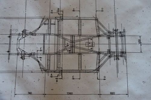 Vintage photocopy original ferrari 365gtb/4 factory blueprints 1968 telaio