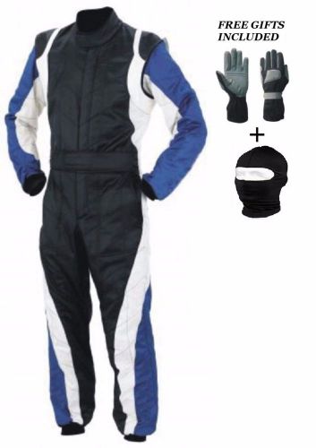 Cik/fia kart racing level 2 suit, go kart overall blk/blu/wht with free gifts