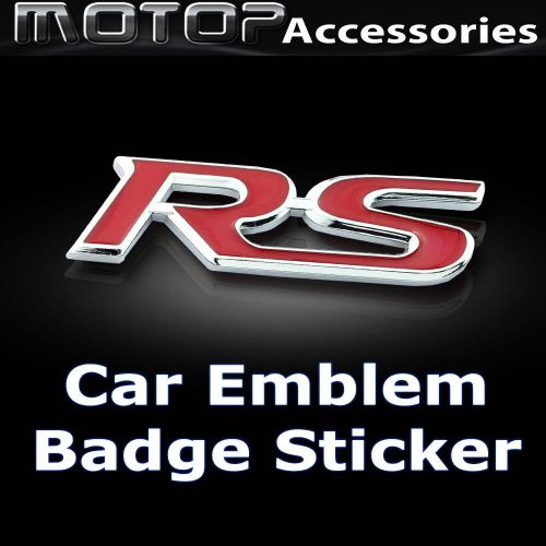 Rs 3d metal red rs racing front badge emblem sticker decal self adhesive