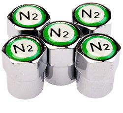 5 chrome tpms valve stem caps green nitrogen n2 insert