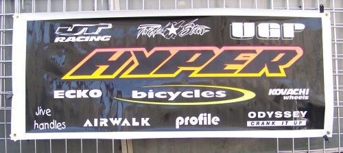 Vintage bmx hyper bikes track banner in neon  colors