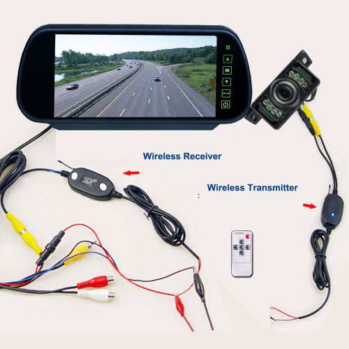 7&#034; lcd mirror monitor+wireless car reverse rear view backup camera night vision