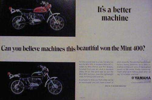Yamaha rt-1 360 &amp; dt-1c 250 2 page motorcycle ad 1970