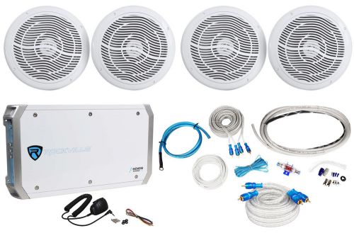 (4) rockville rmc80b 8&#034; 1600w marine boat speakers+4-channel amplifier+amp kit