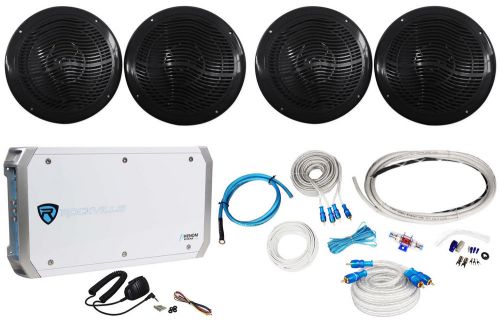 (4) rockville rmc80b 8&#034; 1600w marine boat speakers+4-channel amplifier+amp kit