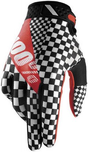 100% ridefit adult mx gloves, legend (checkered flag/red), med/md, #10001-083-11