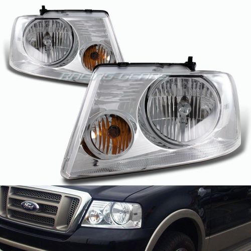 Chrome housing clear lens clear reflector headlights lamp fit 04-08 ford f-150