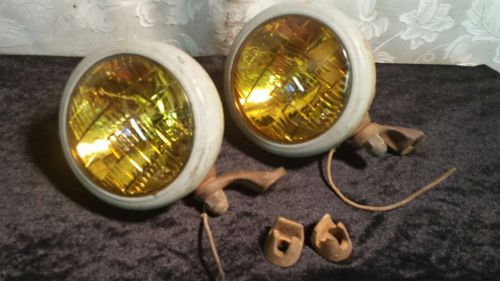 Pair of vintage amber glass lens fog lamps • barn find • rat rod