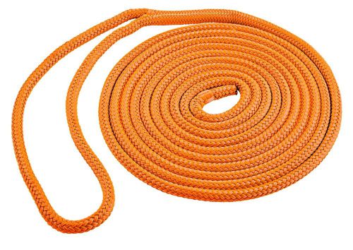 Orange dock line double braid polyester15ft 3/8in rope marine eye splice sl91638