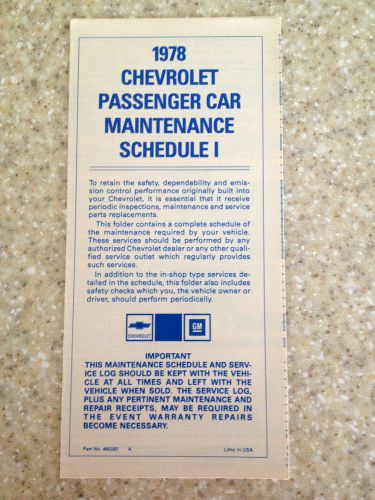 1978 corvette pace car factory gm original maintenance schedule part 460287a