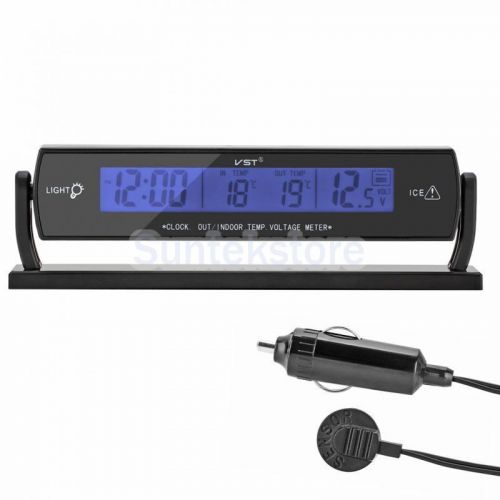 Lcd clock temperature meter thermometer car auto voltage measuring gauge