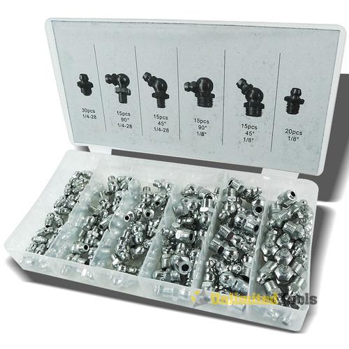 110pc sae hydraulic grease zerk zirk fitting assortment straight 90 1/4 1/8 tool