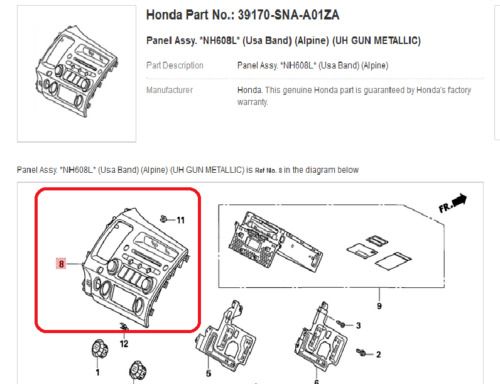 2006-2008 honda civic radio panel assy 39170snag62za