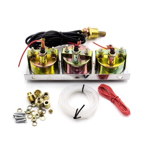 2'' 52mm chrome volt water oil pressure triple 3 gauge set gauges kit universal