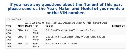 2015-2019 BMW X6 - Front Right SEAT Adjustment Switch 9347418, US $52.99, image 4