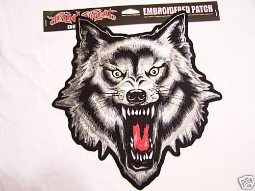 #0987-3x motorcycle vest patch wolf head / growl