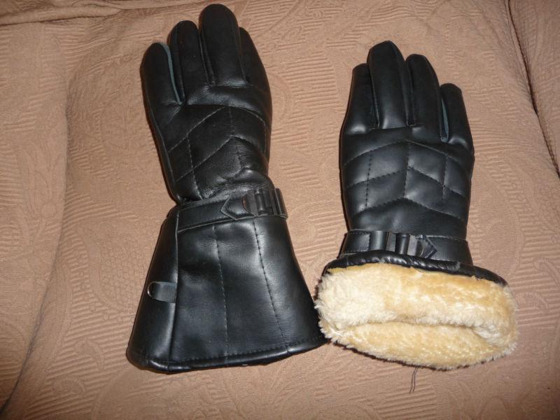 New leather gloves warm long motorcycle/motobike fur insulated