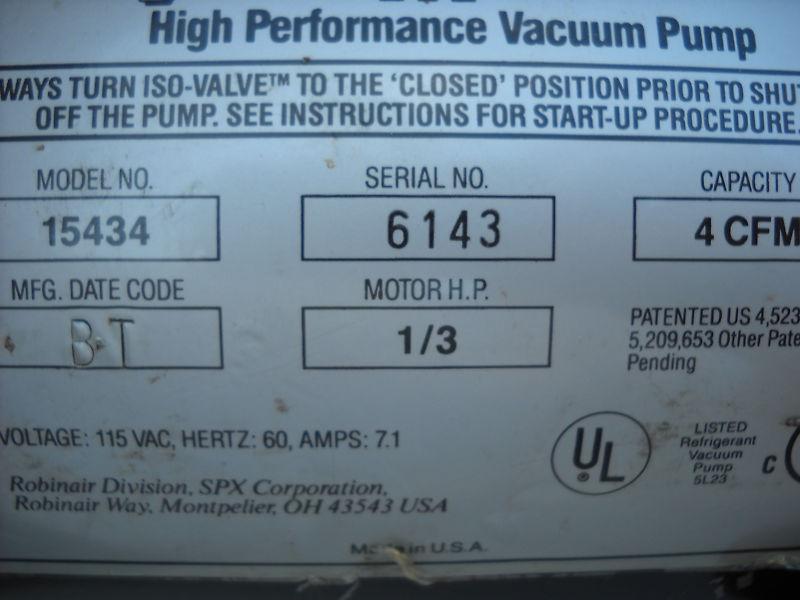 ROBINAIRE VACUUM PUMP EVACUATION PUMP, US $125.00, image 5