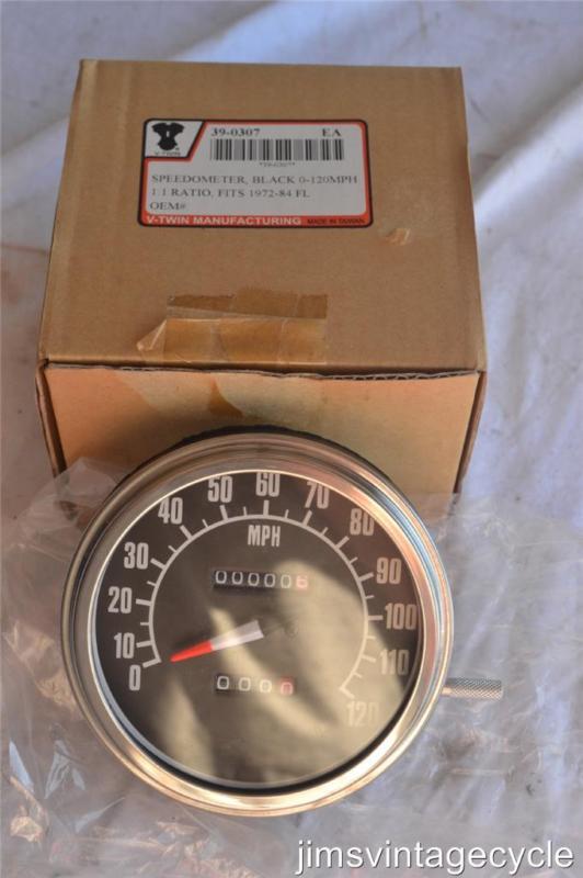 Harley shovelhead speedometer 1:1 ratio flh black chopper custom in box v twin