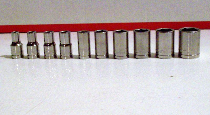Blue point 10pc. 1/4" drive 6 point socket set , 3/16" - 9/16", & a snap on s/d