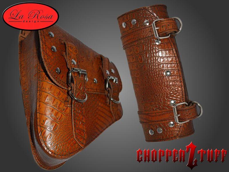 New!!  la rosa softail  left side solo saddlebag tool bag brown alligator rivet