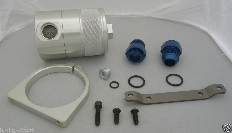 Obx aluminum silver air oil separator natural male fitting -12an in-out 4" ht