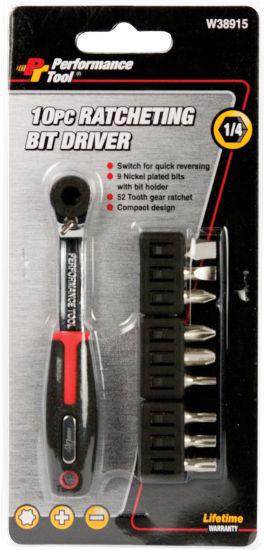 Performance tool w38915 - 10 piece ratcheting bit driver