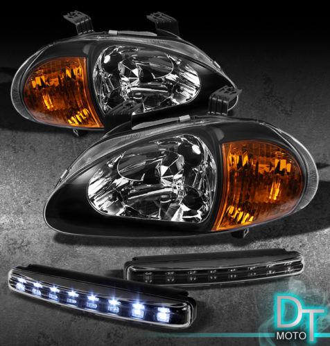Led bumper fog lamps+93-97 del sol jdm black crystal head lights w/corner signal