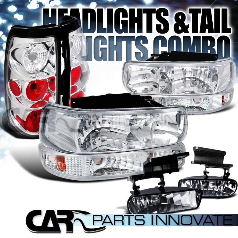 Chrome 99-02 silverado 1500/2500 headlights+bumper lamps+fog lamps+tail lights